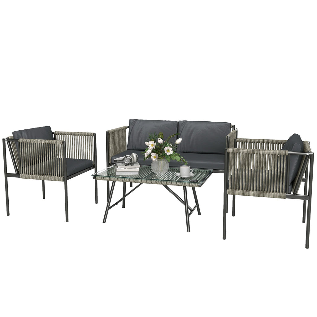 EasyComfort 4‑zits rattan loungeset, grijs