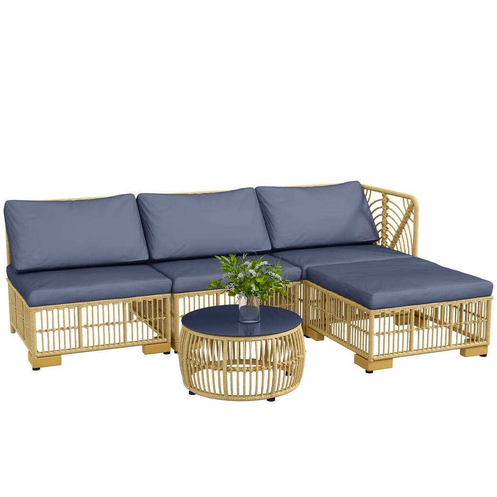 EasyComfort tuinloungeset 5-delig rattan grijs