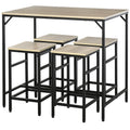 Easycomfort Set Tavolo Alto with 4 Sgabelli Stile Industriale in Metallo e Legno, Rovere Chiaro