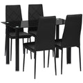 EasyComfort Set Tavolo da Pranzo with 4 Sedie, Piano in Vetro e Sedie Imbottite in Finta Pelle, black