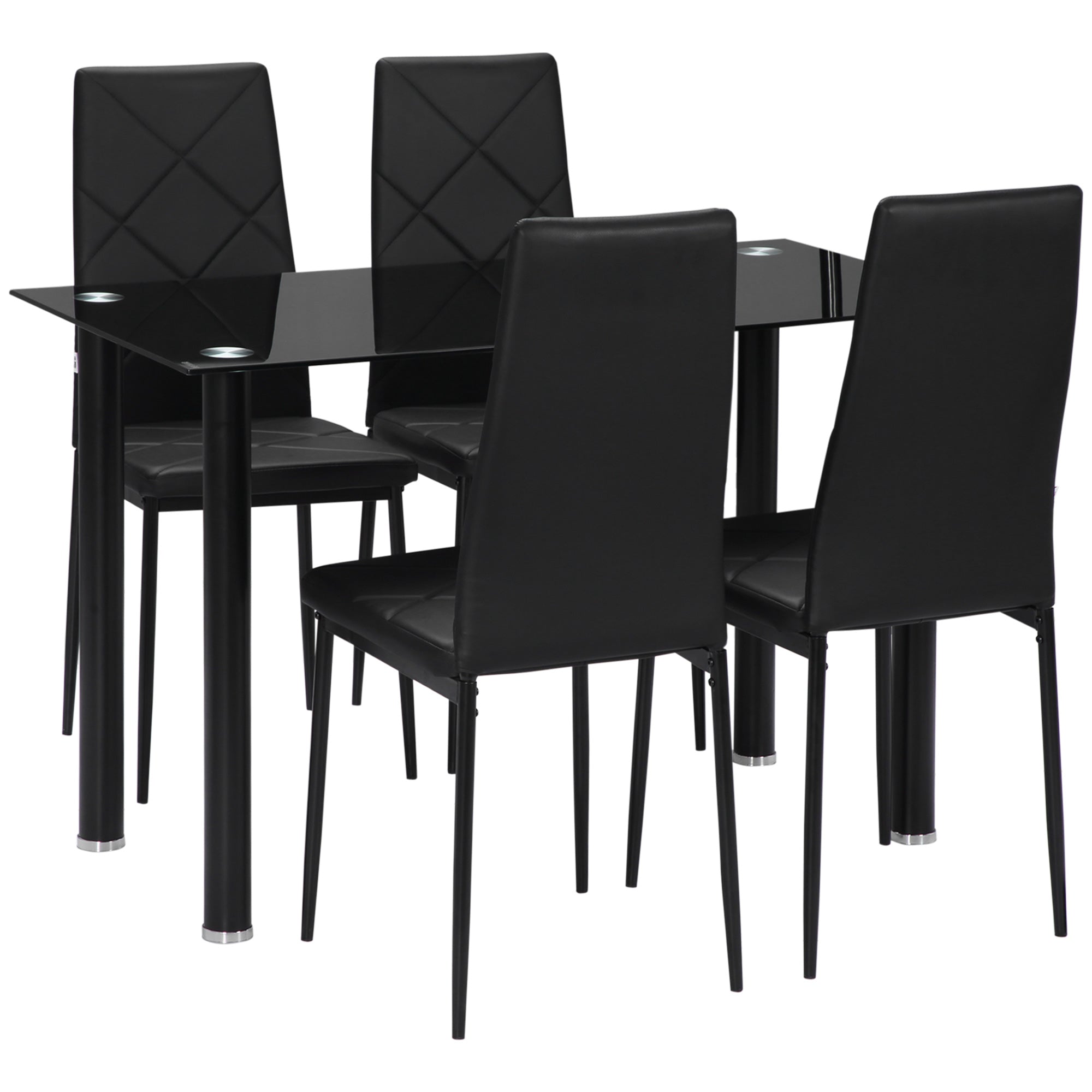 EasyComfort Set Tavolo da Pranzo with 4 Sedie, Piano in Vetro e Sedie Imbottite in Finta Pelle, black