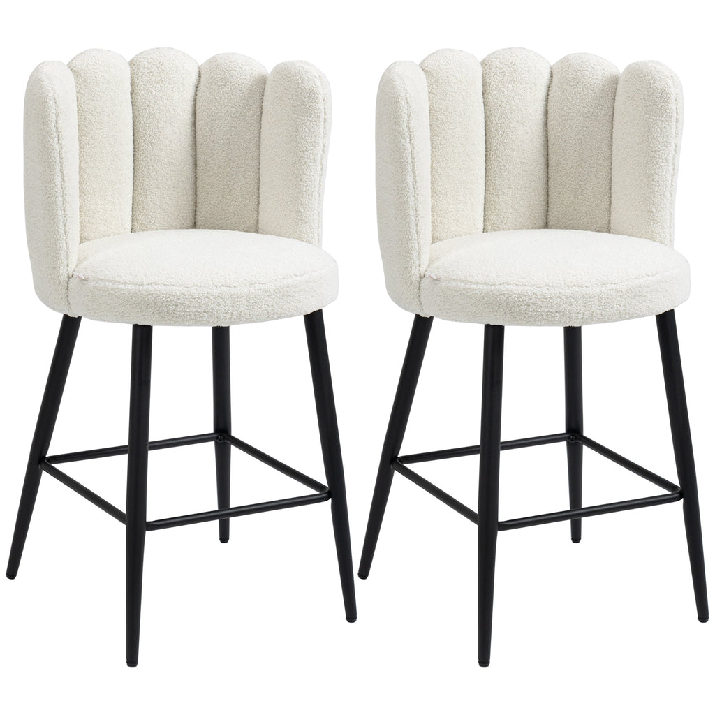 EasyComfort Set 2 Sgabelli Alti imbottiti with Poggiapiedi Regolabile Moderno da Cucina Pz in Poliestere, Acciaio e Gommapiuma, white crema