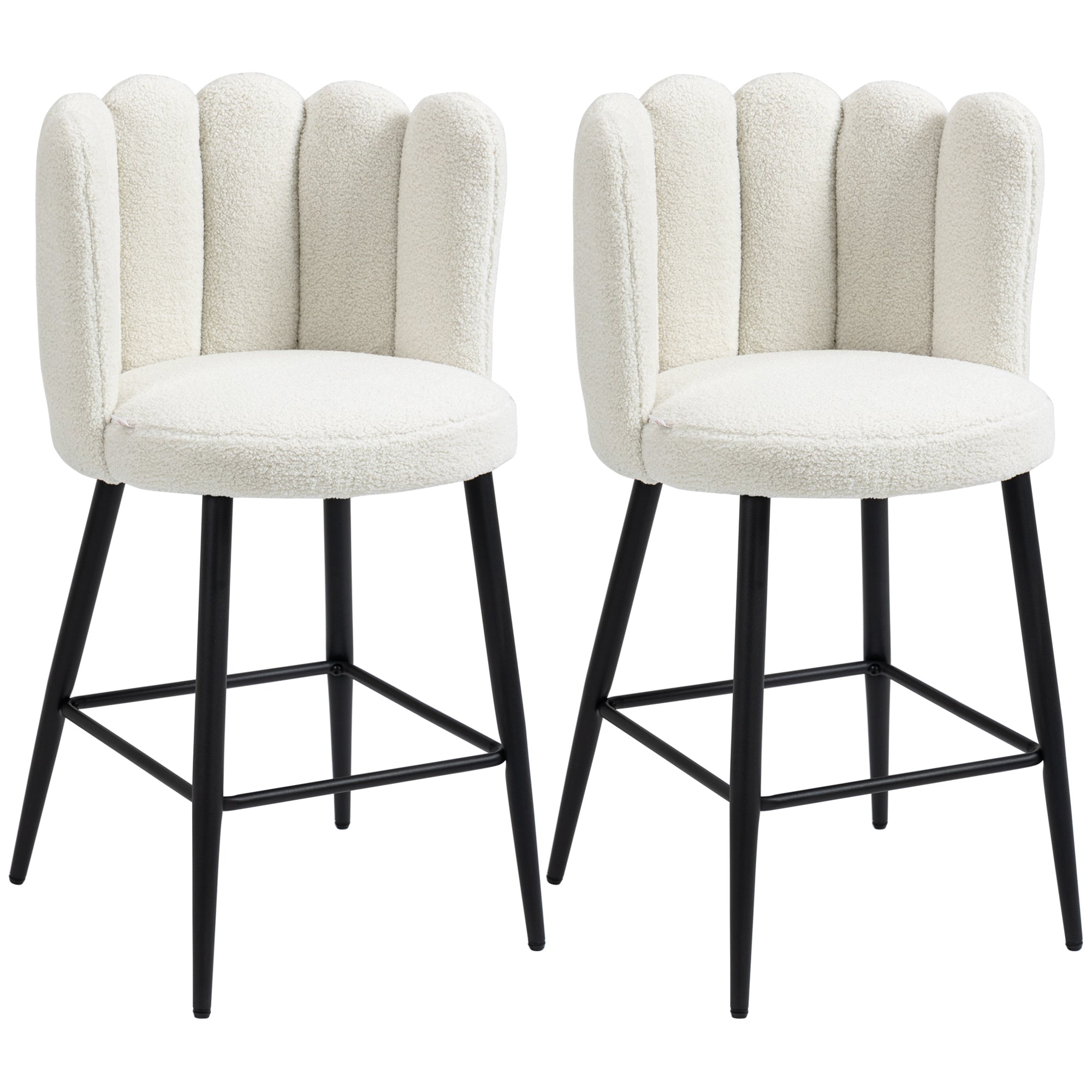 EasyComfort Set 2 Sgabelli Alti imbottiti with Poggiapiedi Regolabile Moderno da Cucina Pz in Poliestere, Acciaio e Gommapiuma, white crema