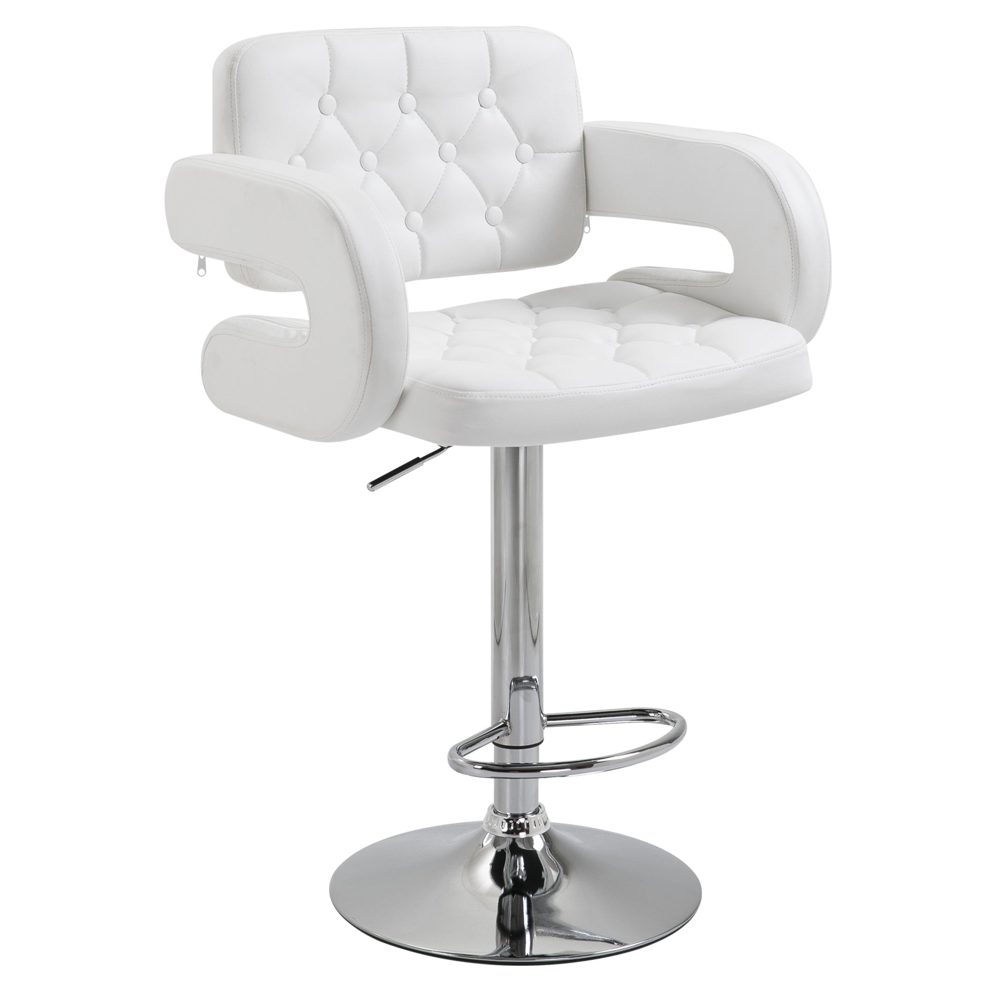 EasyComfort Sgabello Alto Moderno da Bar with Schienale e Braccioli, Regolabile e Girevole, per Cucina o Pub, 64x50x94-114cm, Bianca