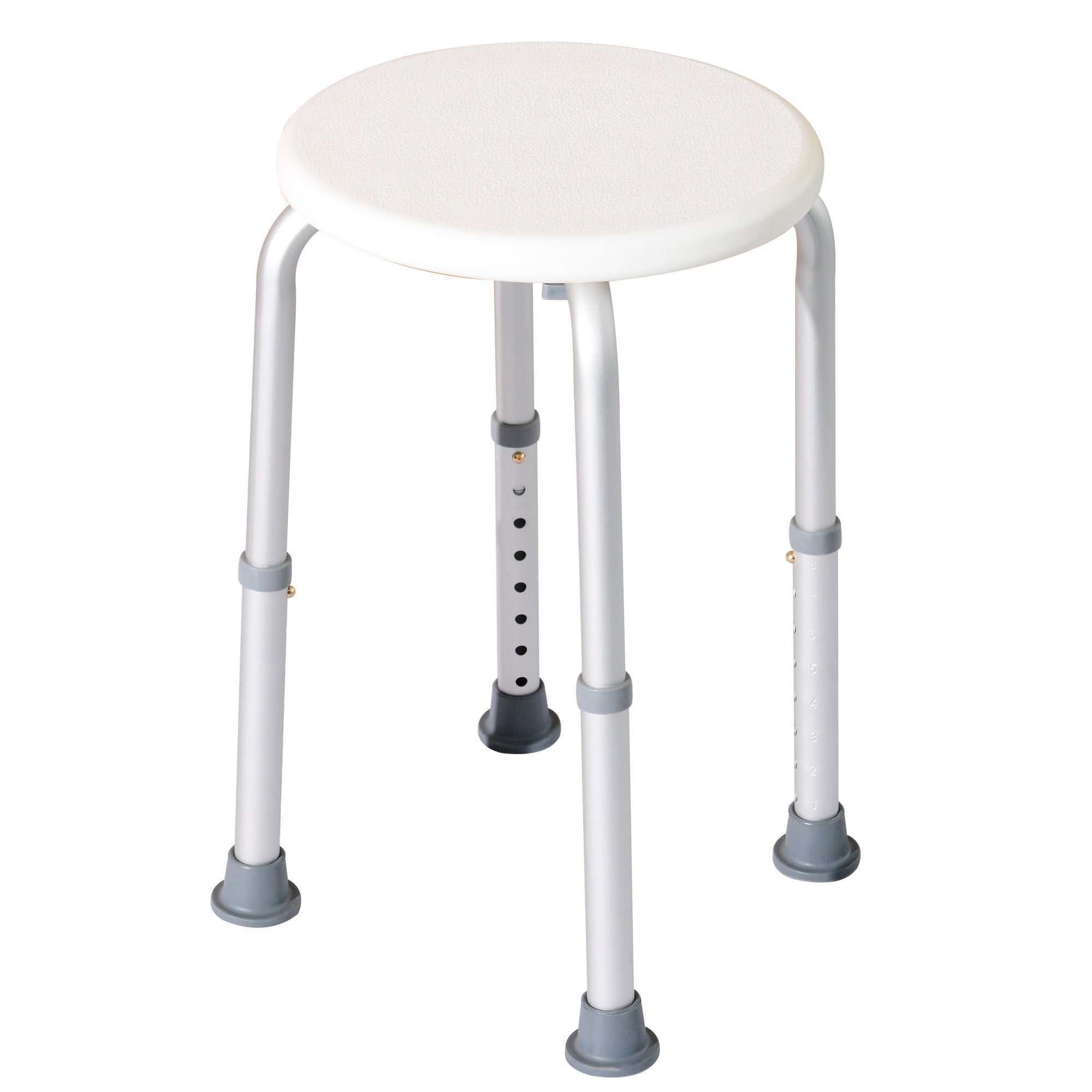 Easycomfort Sgabello da Doccia per Anziani with Ausilio Rotondo, Sedia da Bagno per Disabili with Altezza Regolabile 8 Posizioni, Piedini Antiscivolo, in Alluminio e PE, white