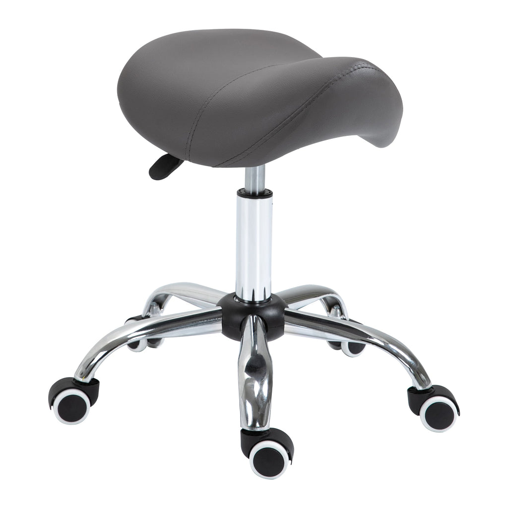 Easycomfort Sgabello da Lavoro a Sella with Ruote e Altezza Regolabile per Negozi Parrucchiere e Tattoo, 52x53x49-61cm Grigio