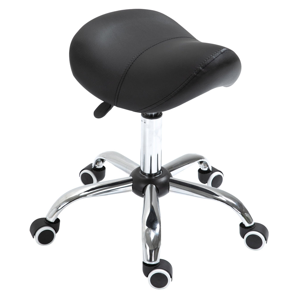 Easycomfort Sgabello da Lavoro a Sella with Ruote e Altezza Regolabile per Negozi Parrucchiere e Tattoo, 52x53x49-61cm black