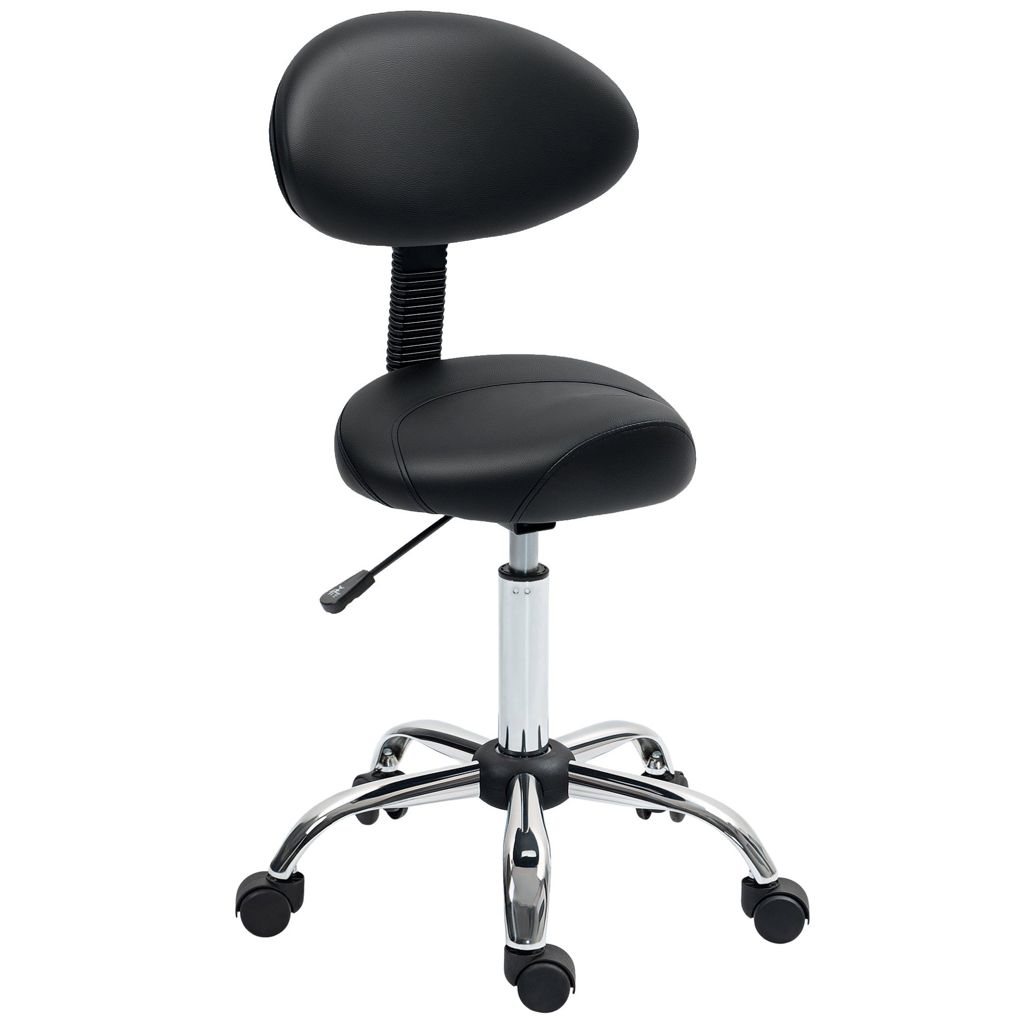 EasyComfort Sgabello Estetista with Ruote e Schienale, Altezza Regolabile e Seduta Girevole in Finta Pelle, black