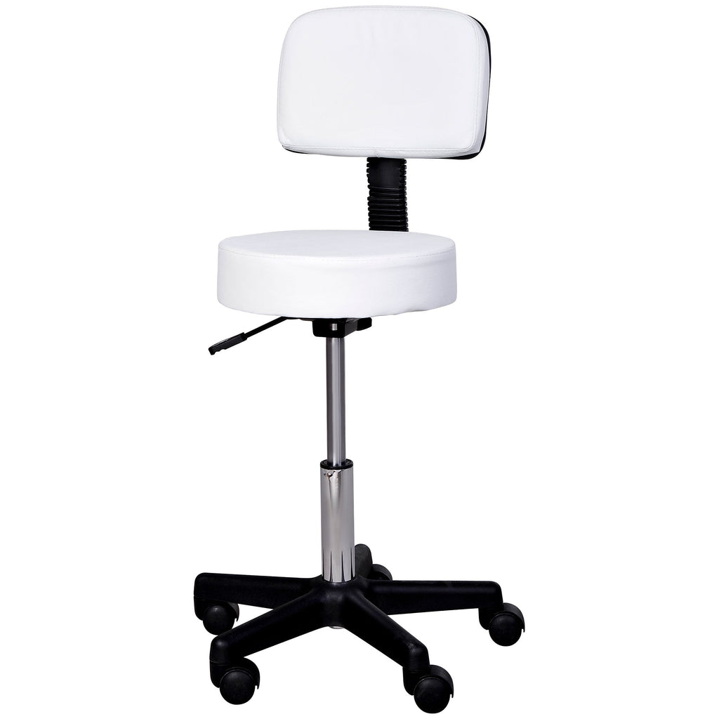 Easycomfort Sgabello Girevole with Schienale, Altezza Regolabile e 5 Ruote in pelle PU Bianca per Casa o Negozio