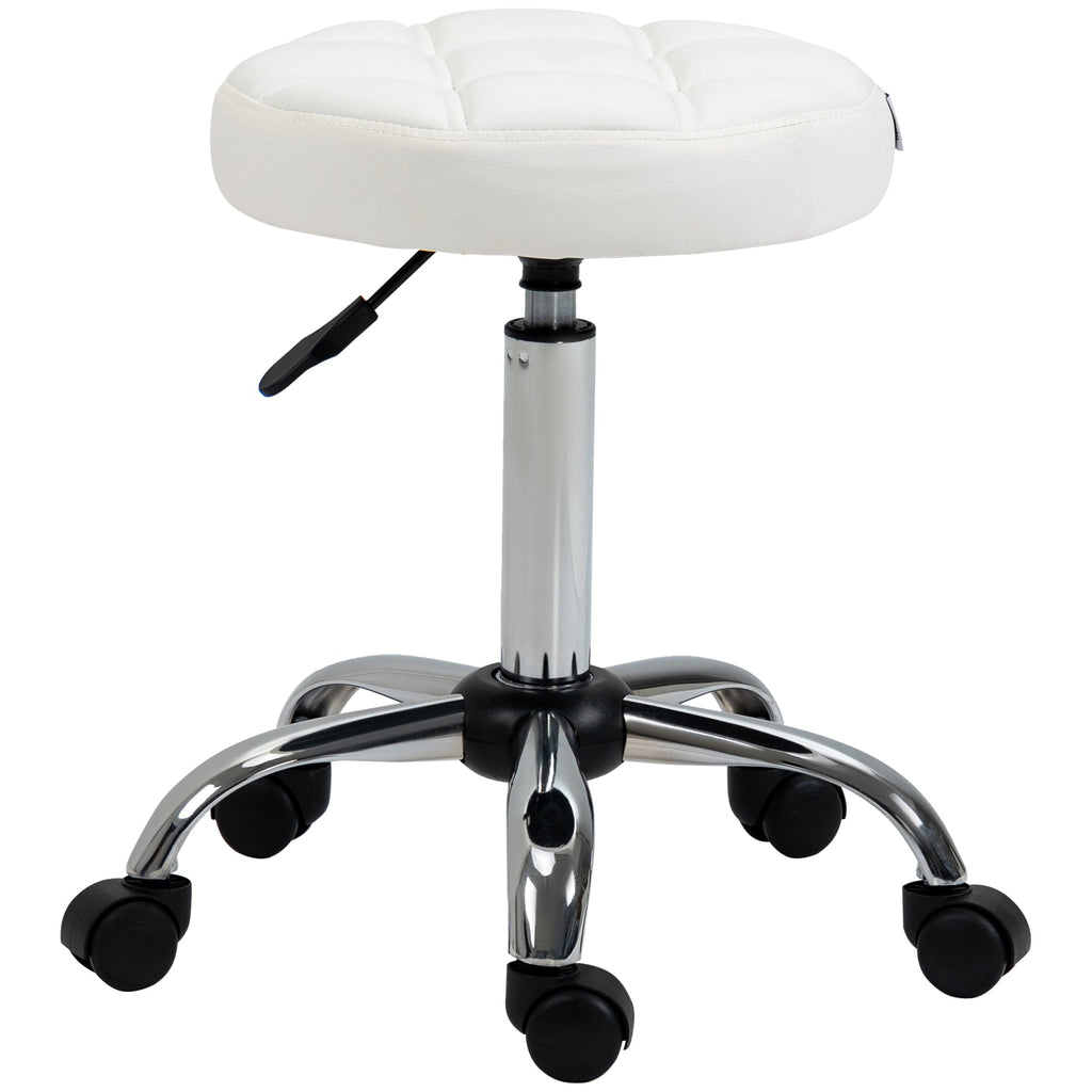 EasyComfort Sgabello Girevole Rotondo with Ruote, Altezza Regolabile e Rivestimento in Finta Pelle, white