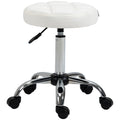 EasyComfort Sgabello Girevole Rotondo with Ruote, Altezza Regolabile e Rivestimento in Finta Pelle, white