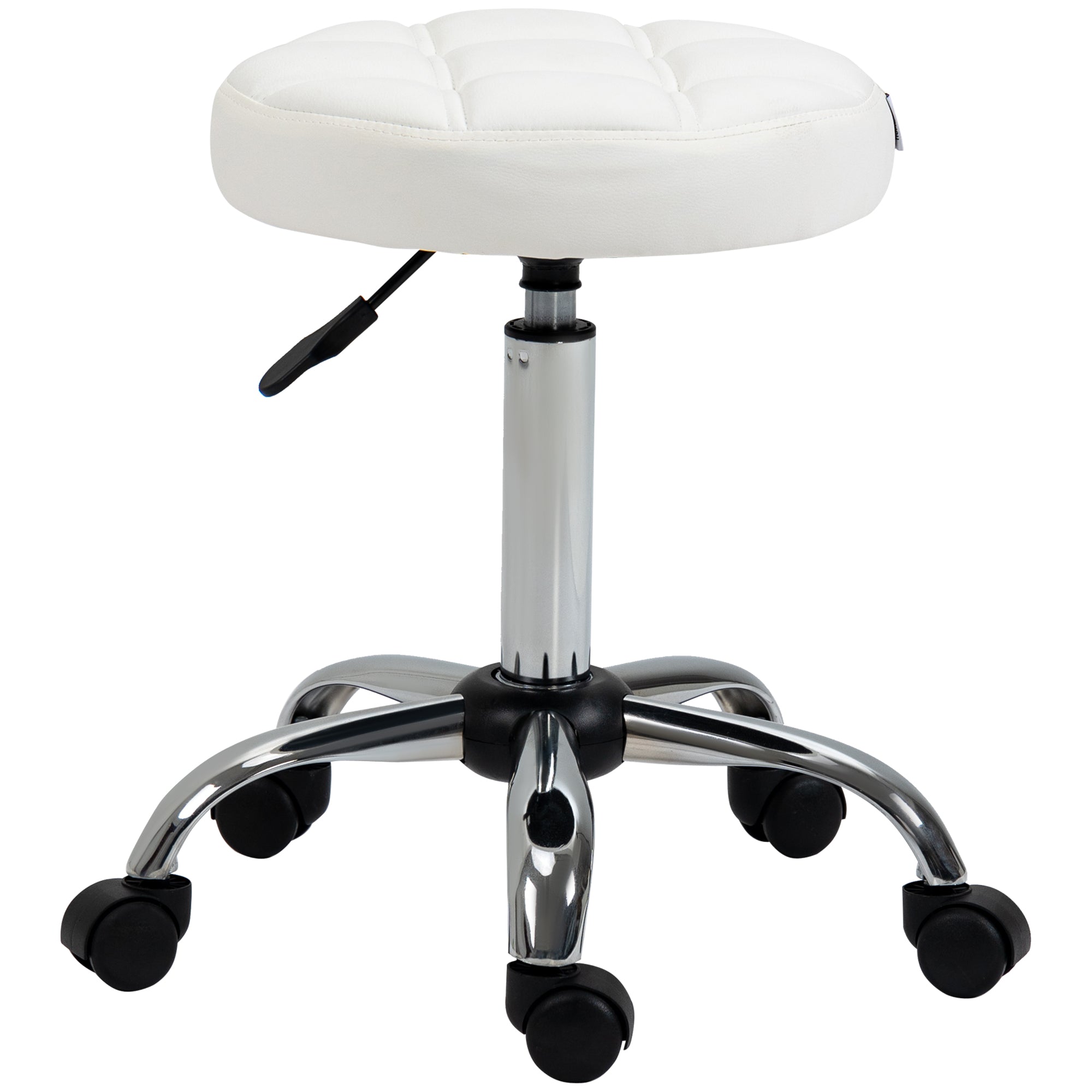EasyComfort Sgabello Girevole Rotondo with Ruote, Altezza Regolabile e Rivestimento in Finta Pelle, white