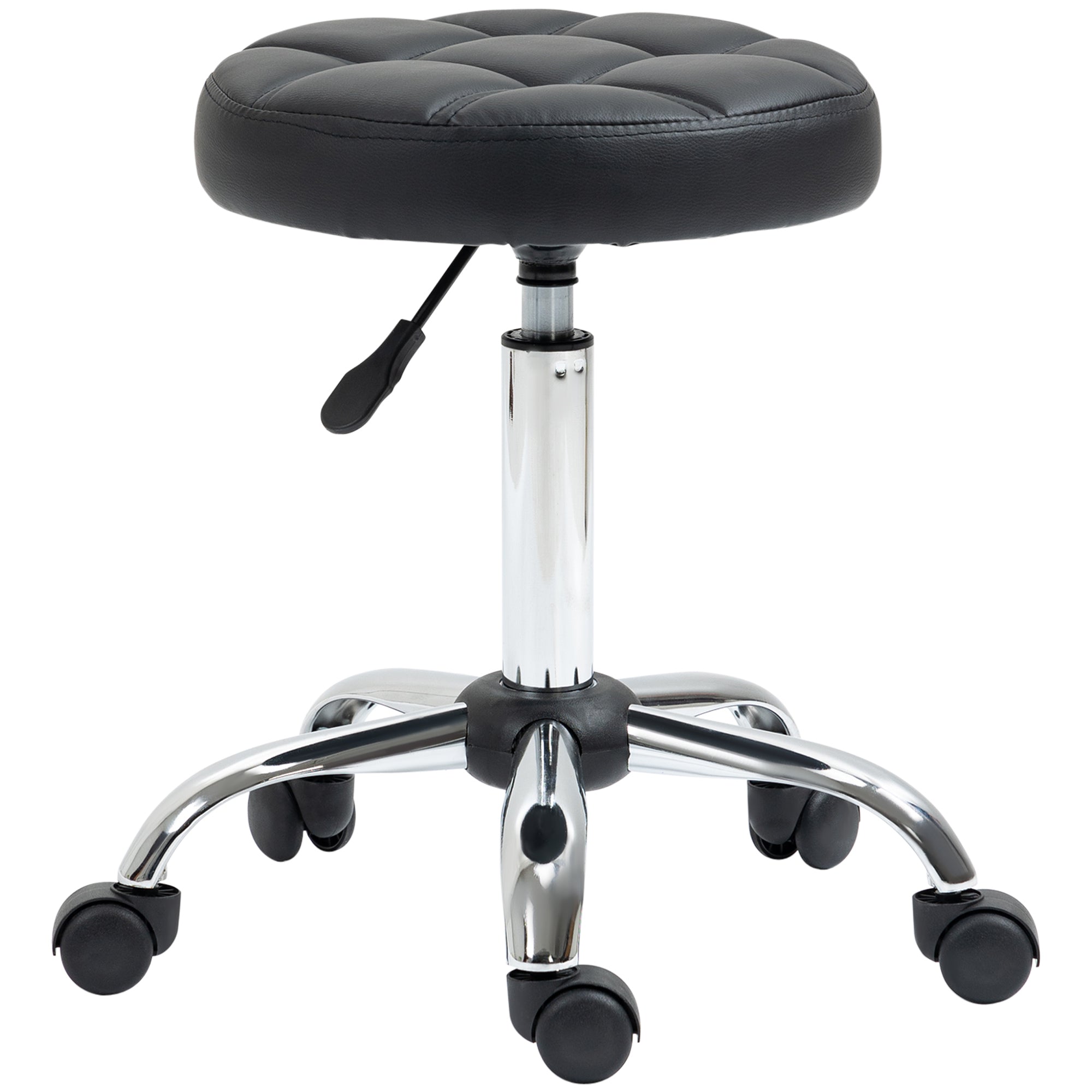 EasyComfort Sgabello Girevole Rotondo with Ruote, Altezza Regolabile e Rivestimento in Finta Pelle, black