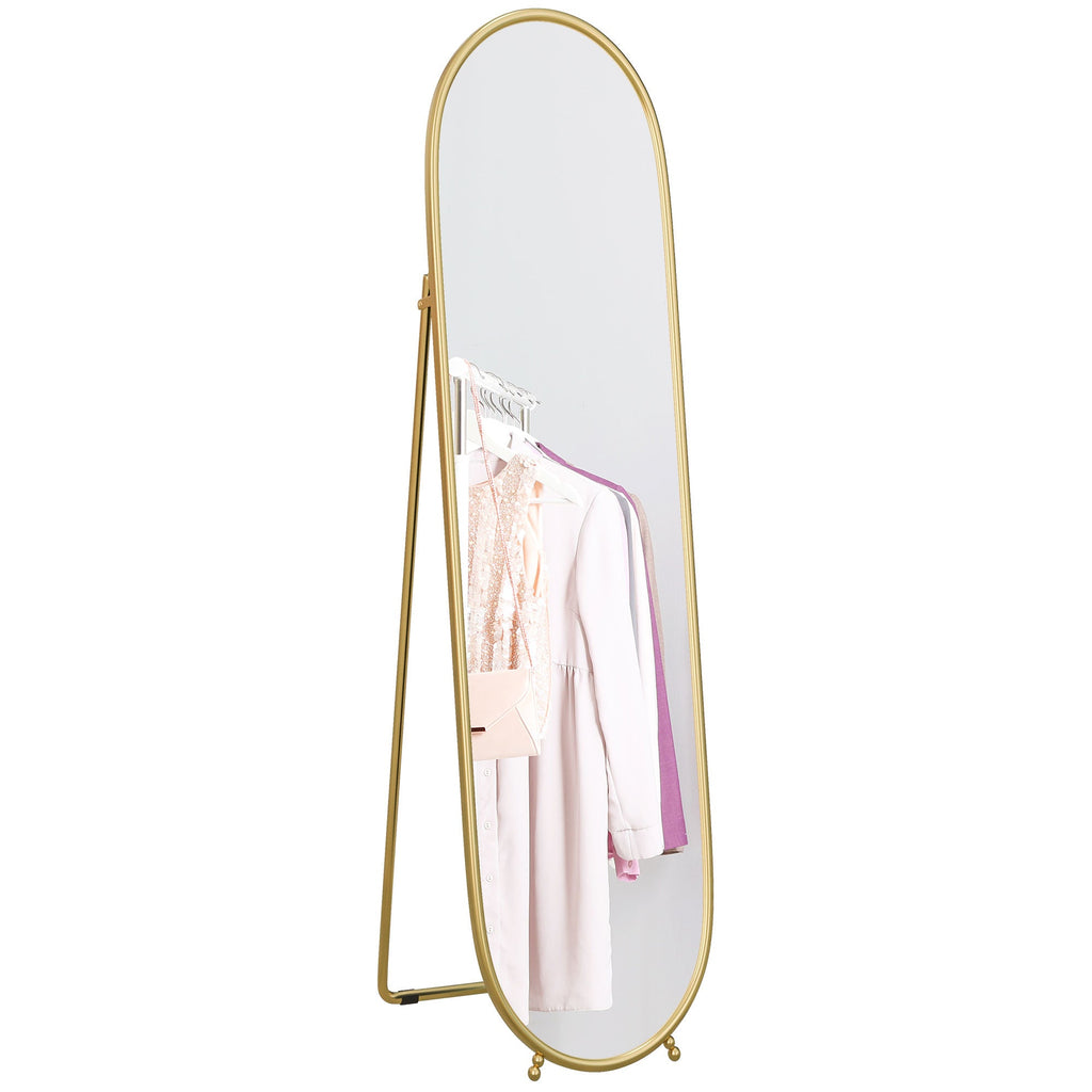 EasyComfort Specchio Verticale Ovale da Terra with Supporto, in Vetro e Metallo, 40x41x159 cm, Tonalità Oro
