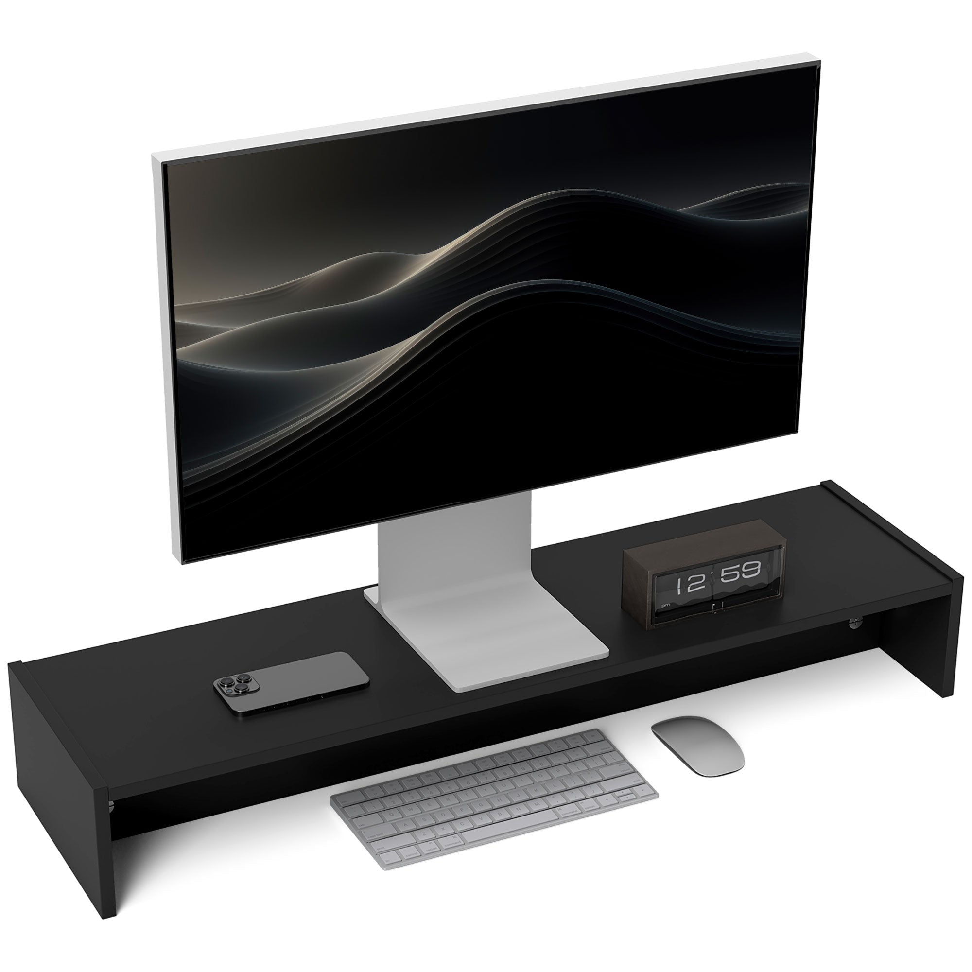 EasyComfort Monitorstandaard 100x27x15 cm, 2 opbergvakken, zwart