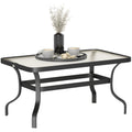 EasyComfort Tavolino da Esterno Rettangolare in Metallo black with Piano in Vetro Temperato, 95x55x46 cm