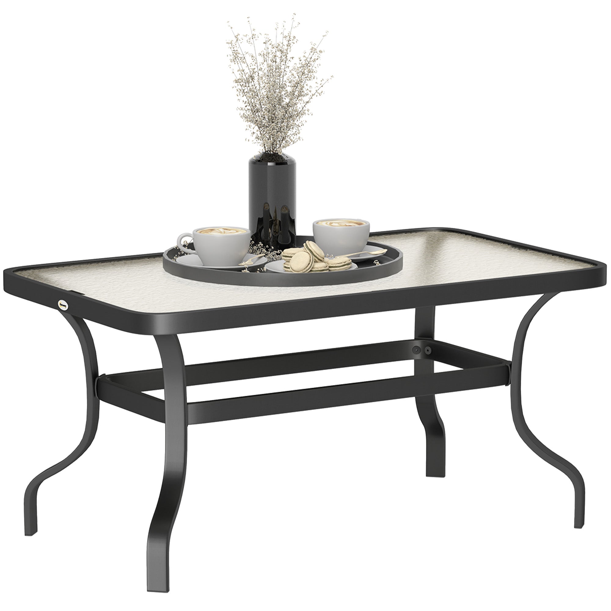 EasyComfort Tavolino da Esterno Rettangolare in Metallo black with Piano in Vetro Temperato, 95x55x46 cm