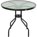 Easycomfort Tavolino da Giardino with Piano in Vetro Temperato e Foro per Ombrellone Acciaio Ф80 x 72 cm black