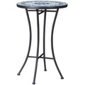 EASYCOMFORT Round Mosaic Garden Coffee Table in Metal with Ceramic Top, Ф35.5x53.5cm, Blue