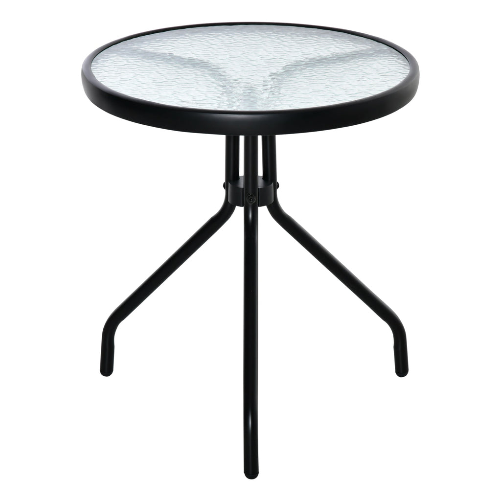 Easycomfort Tavolino da Giardino Rotondo with Ripiano in Vetro e Struttura in Metallo, Φ50x55cm, black
