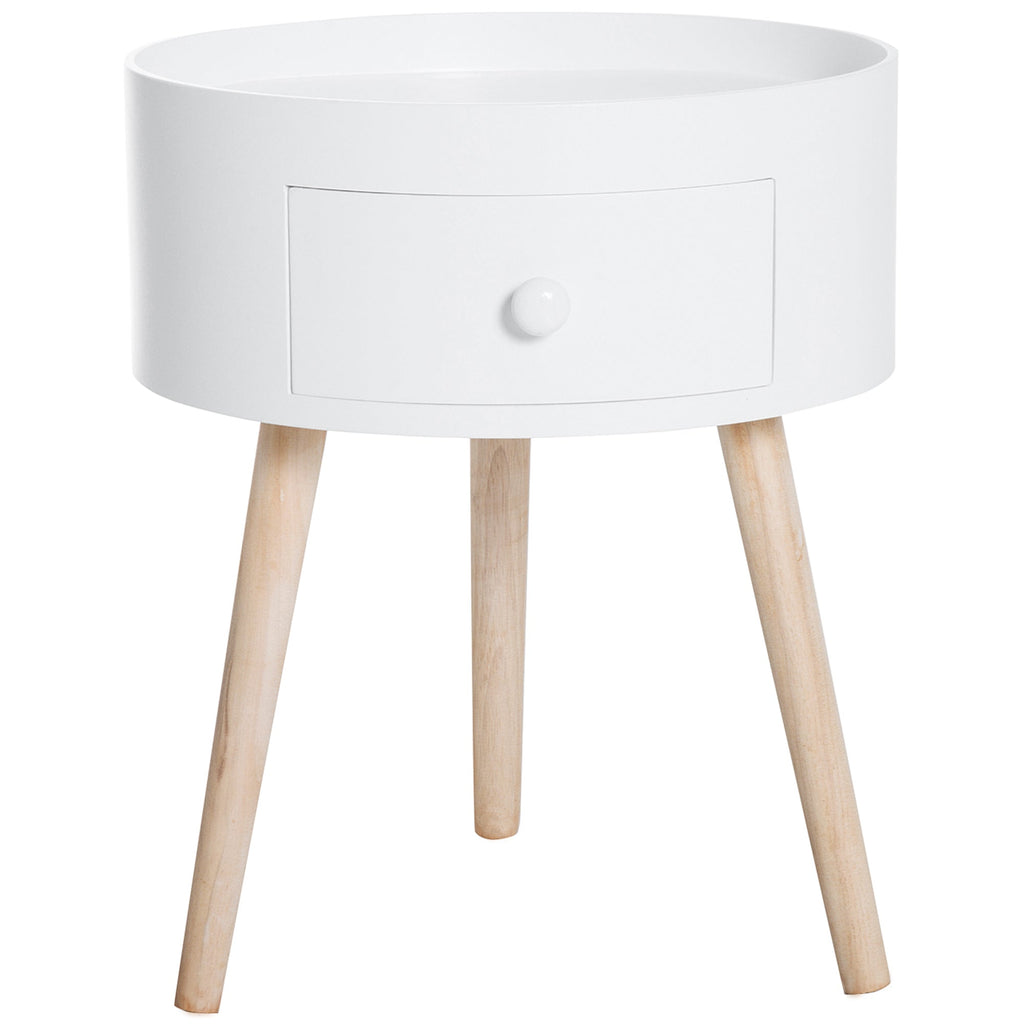 Easycomfort Tavolino da Salotto Moderno in Legno, Tavolino Rotondo with Cassetto, Tavolino da Caffè per Soggiorno e Camera, white
