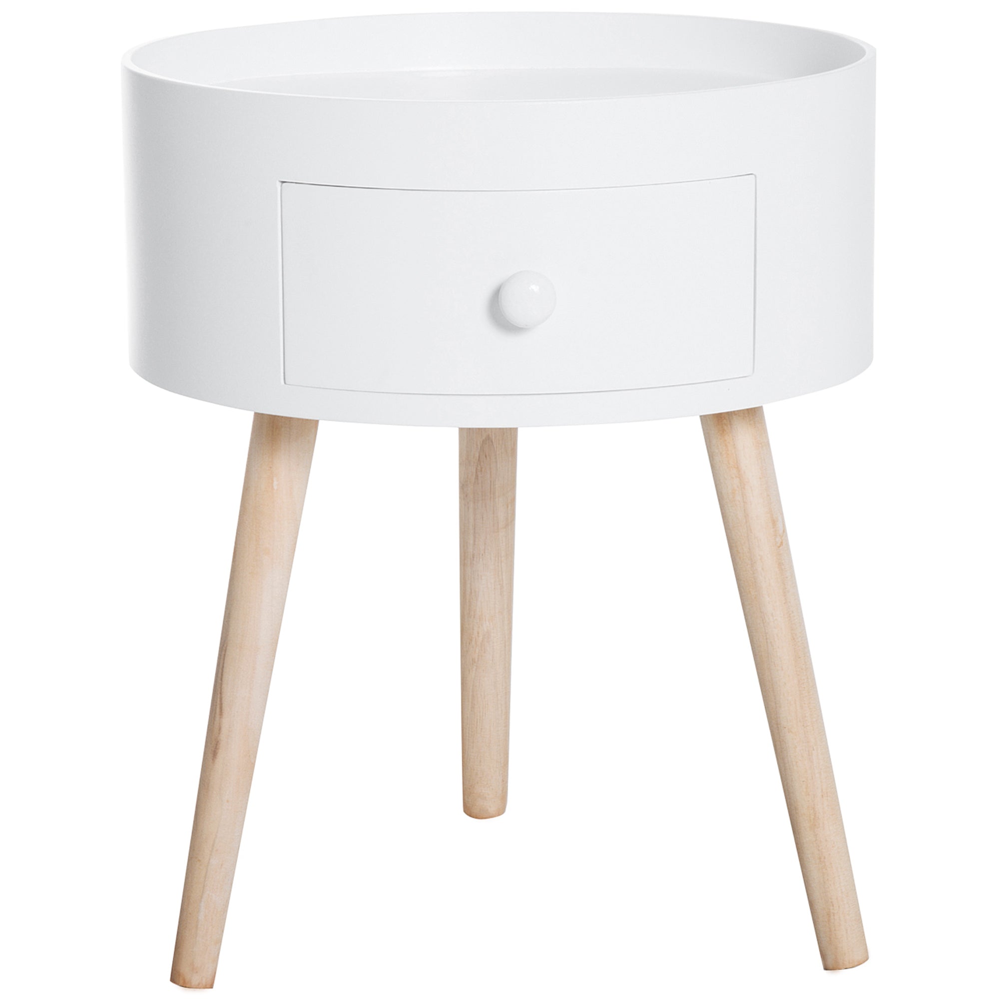 Easycomfort Tavolino da Salotto Moderno in Legno, Tavolino Rotondo with Cassetto, Tavolino da Caffè per Soggiorno e Camera, white