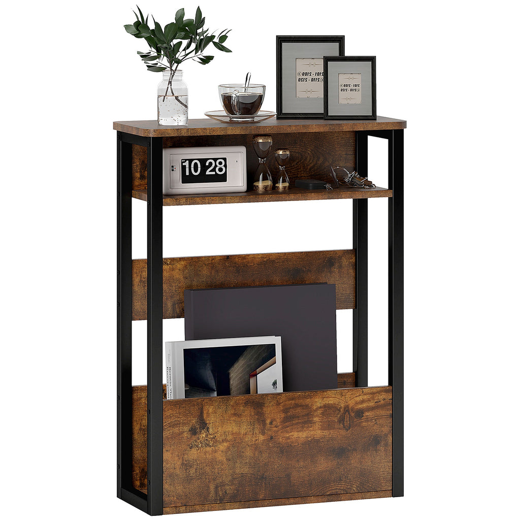 EasyComfort Tavolino da Soggiorno in Stile Industriale with 2 Ripiani, in Legno e Metallo, 46x18x58.5 cm, Marrone