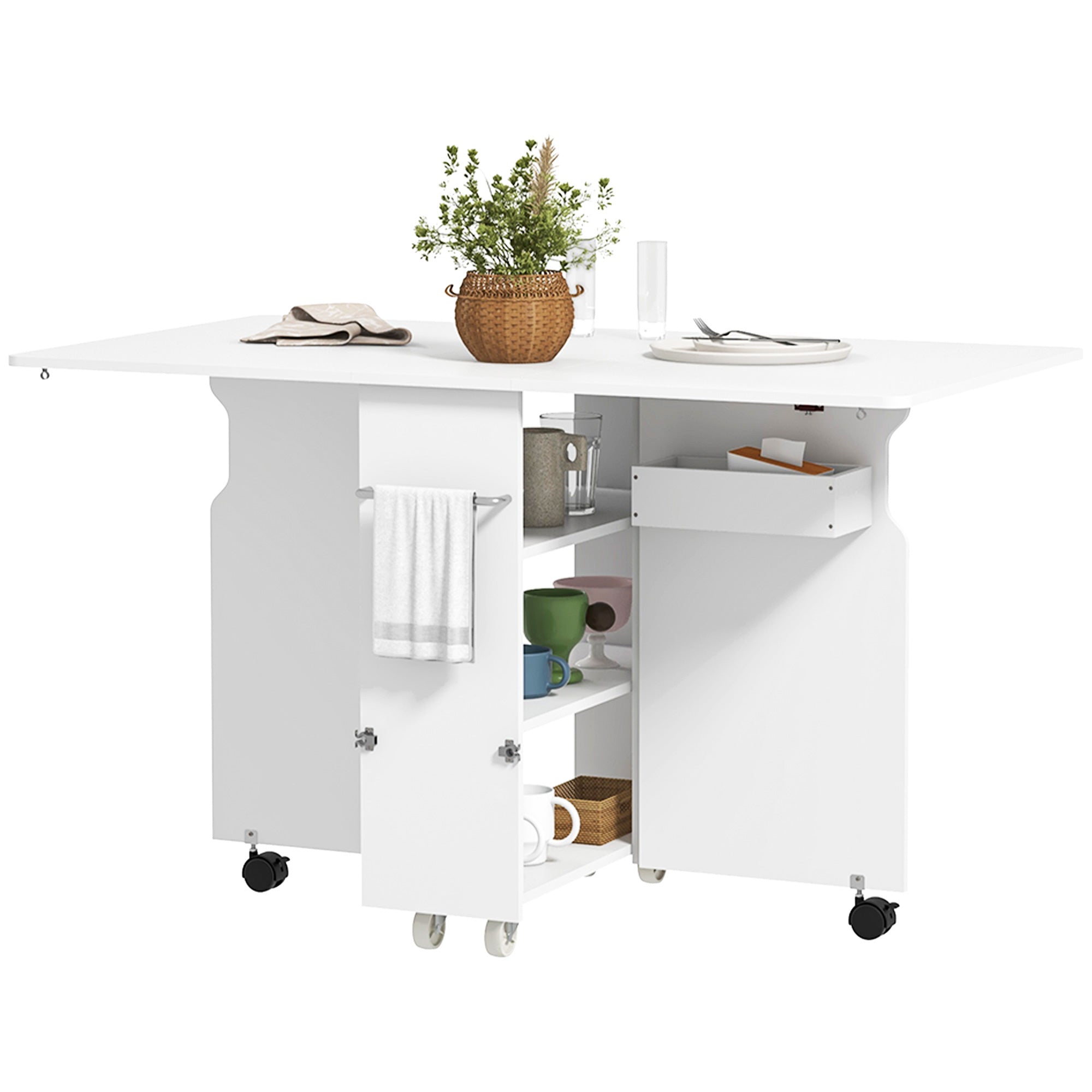 EasyComfort Tavolo a Ribalta vouwtafel met klep en opbergruimtes, 130x80x76.5 cm