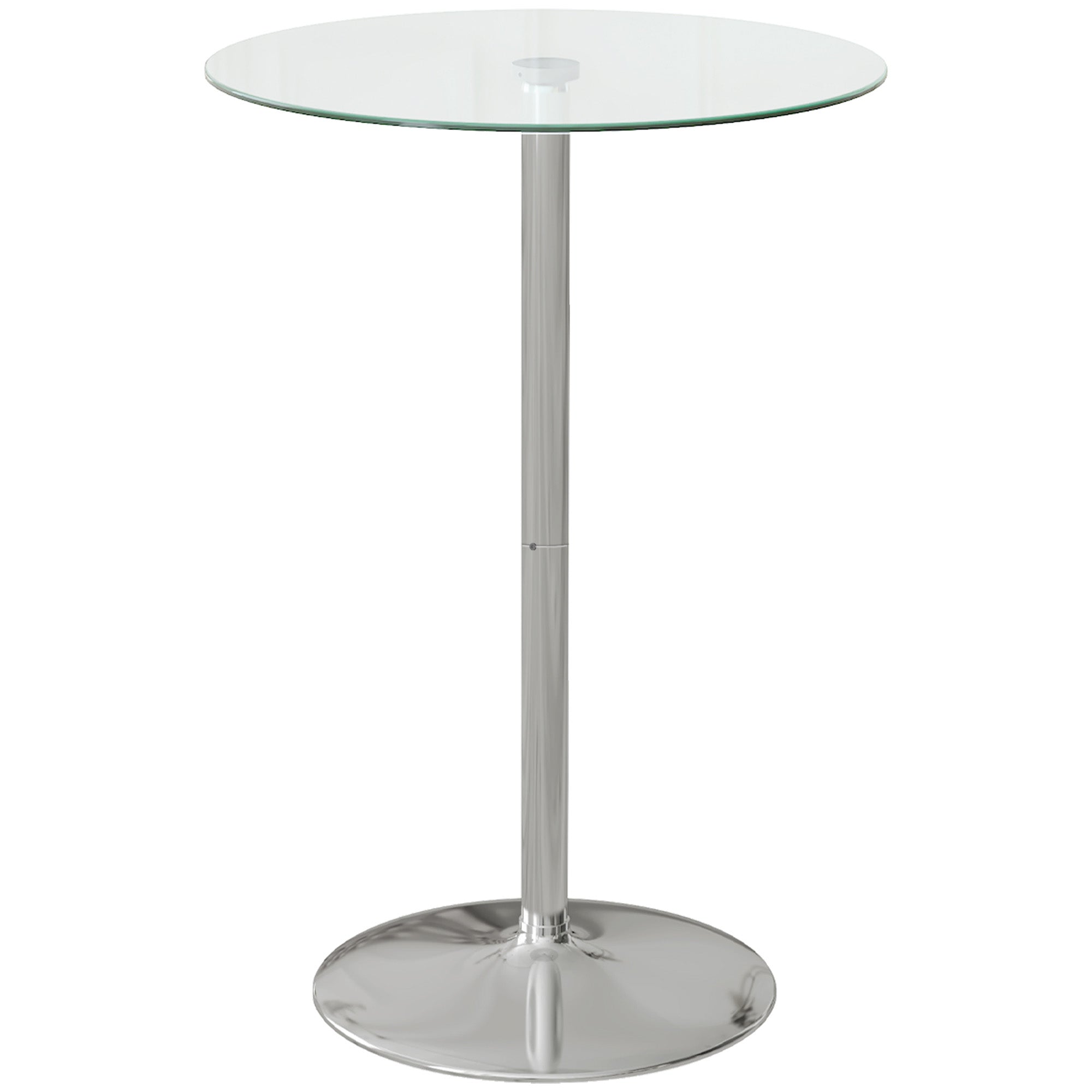 EasyComfort Tavolo Alto da Bar Moderno Rotondo with Base in Acciaio e Piano in Vetro, Ø70x102cm, Trasparente