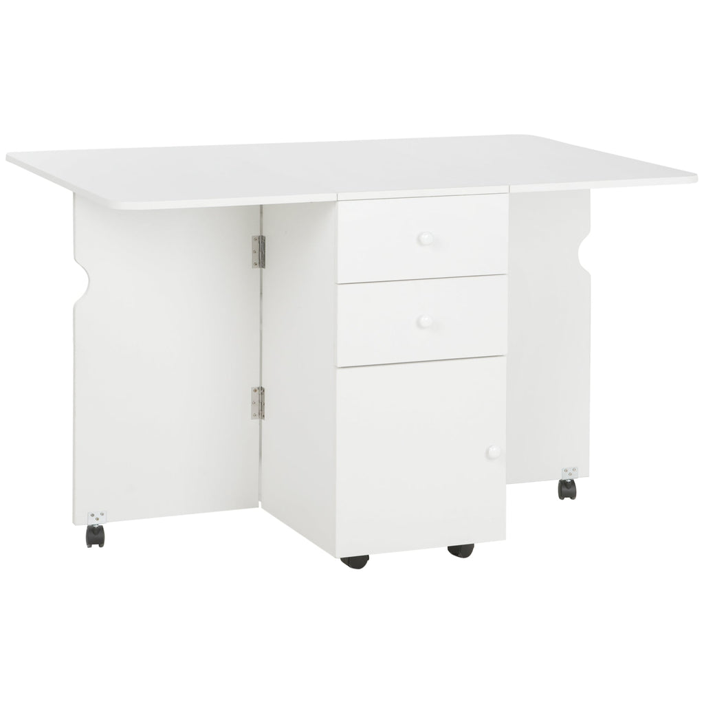 EasyComfort Tavolo da Cucina a Ribalta with 2 Cassetti e Armadietto ad Ante, in Truciolato, 120x80x75 cm, white