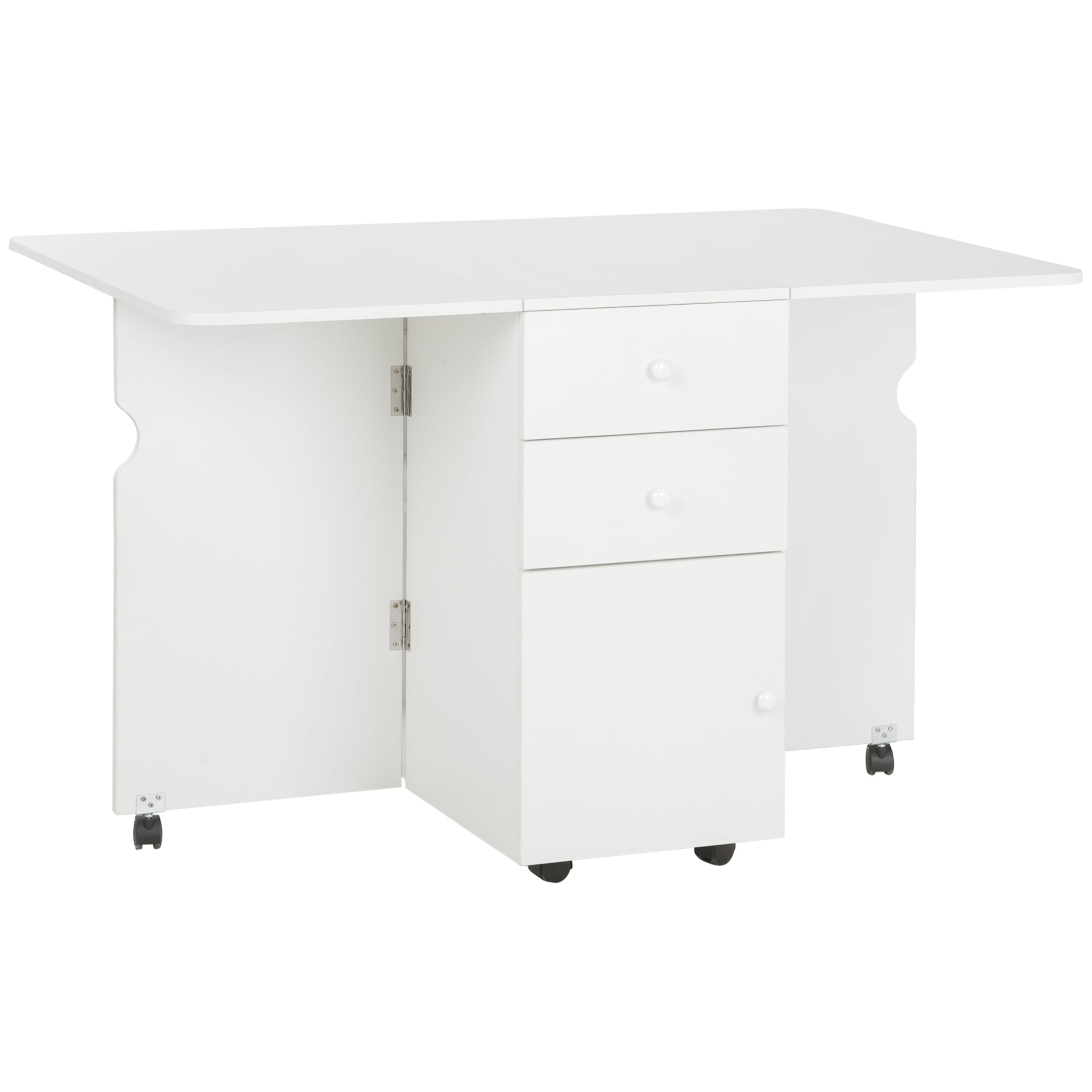 EasyComfort Tavolo da Cucina a Ribalta with 2 Cassetti e Armadietto ad Ante, in Truciolato, 120x80x75 cm, white