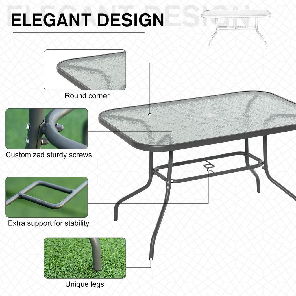 Easycomfort Tavolo da Giardino with Foro per Ombrellone, Arredamento da Esterno in Metallo e Vetro 120x80x70cm Grigio