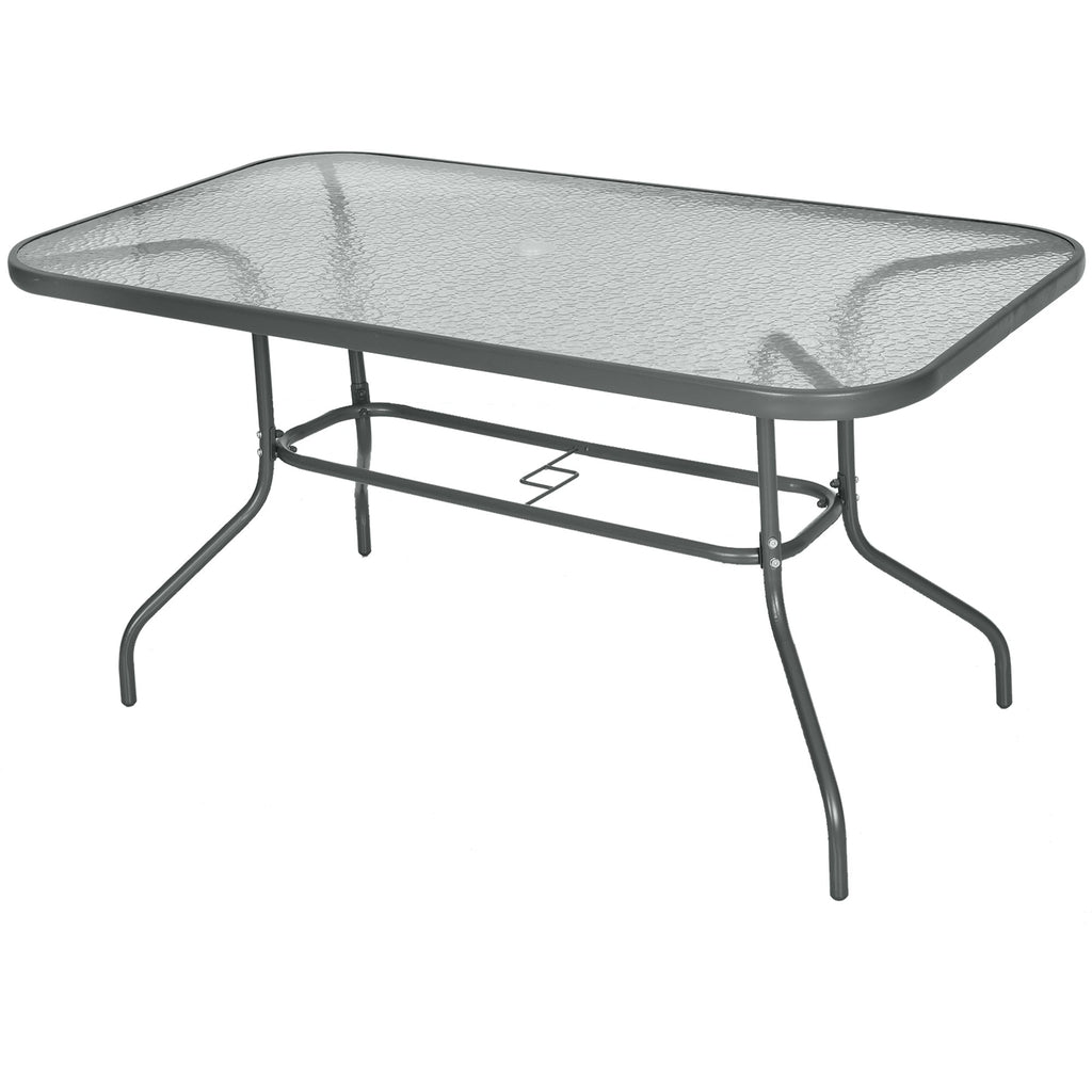 Easycomfort Tavolo da Giardino with Foro per Ombrellone, Arredamento da Esterno in Metallo e Vetro 140x80x70cm Grigio