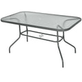 Easycomfort Tavolo da Giardino with Foro per Ombrellone, Arredamento da Esterno in Metallo e Vetro 140x80x70cm Grigio