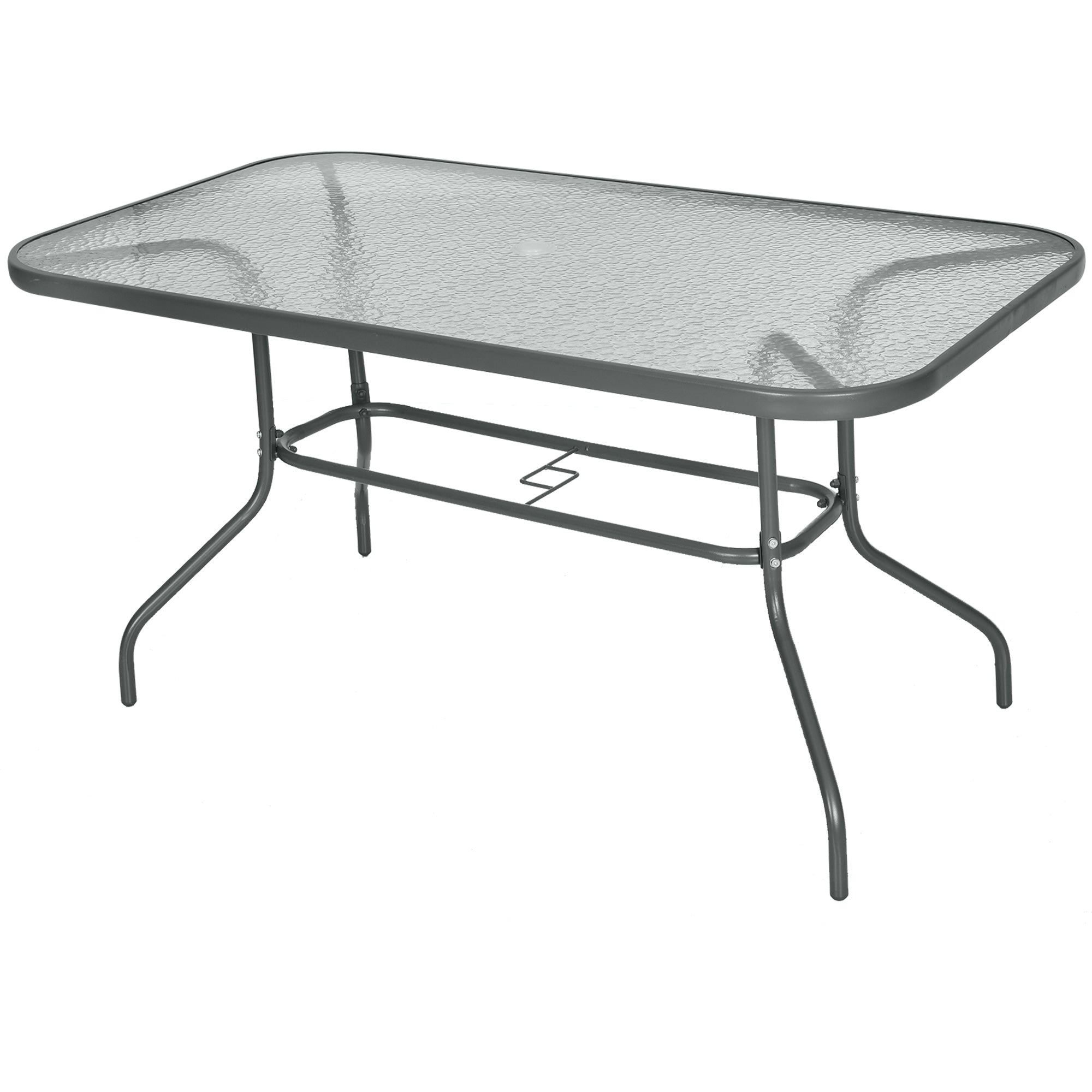 Easycomfort Tavolo da Giardino with Foro per Ombrellone, Arredamento da Esterno in Metallo e Vetro 140x80x70cm Grigio