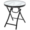 Easycomfort Tavolo da Giardino Pieghevole in Metallo, Tavolino da Giardino Piccolo with Ripiano in Vetro e Blocco di Sicurezza, Φ45x50cm black