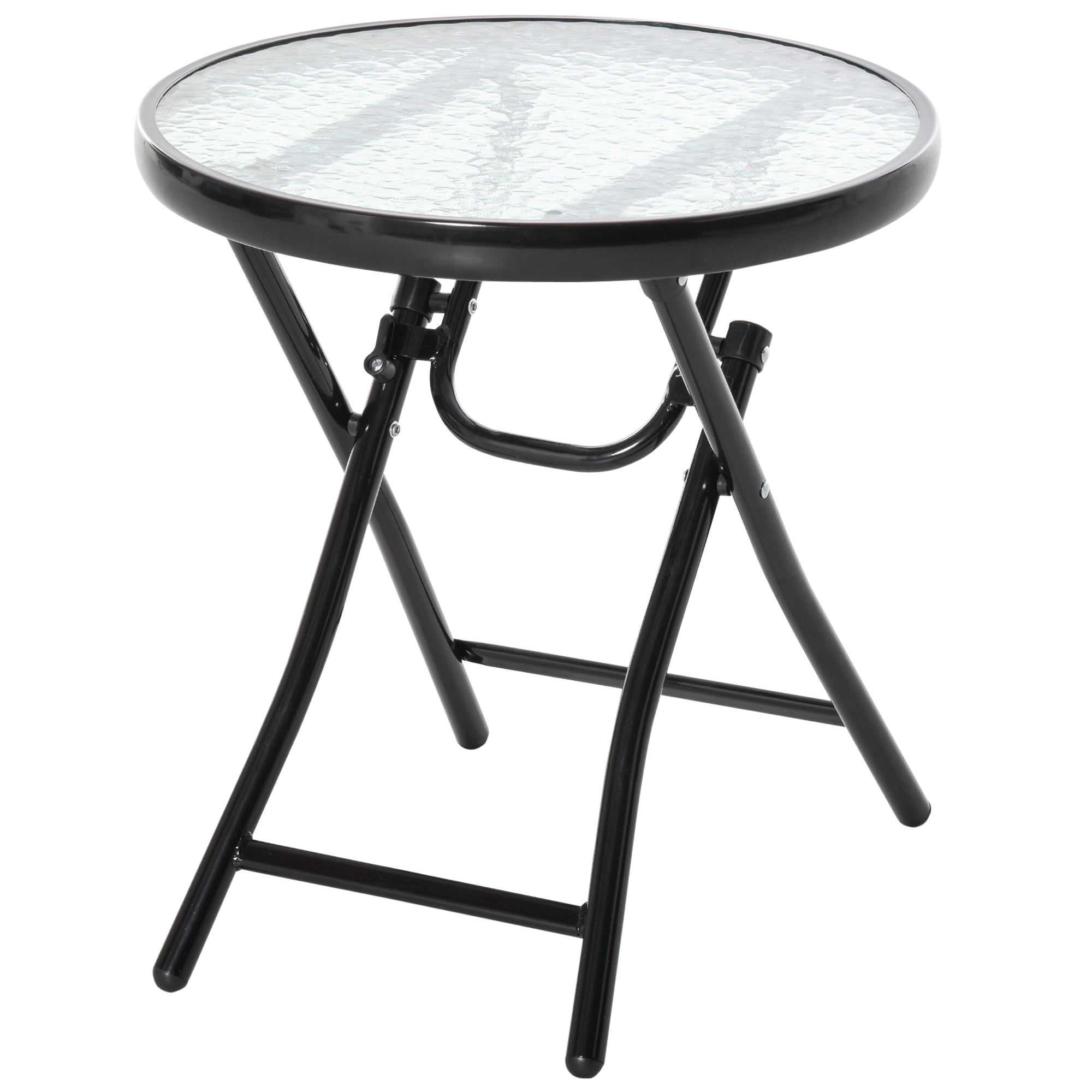 Easycomfort Tavolo da Giardino Pieghevole in Metallo, Tavolino da Giardino Piccolo with Ripiano in Vetro e Blocco di Sicurezza, Φ45x50cm black