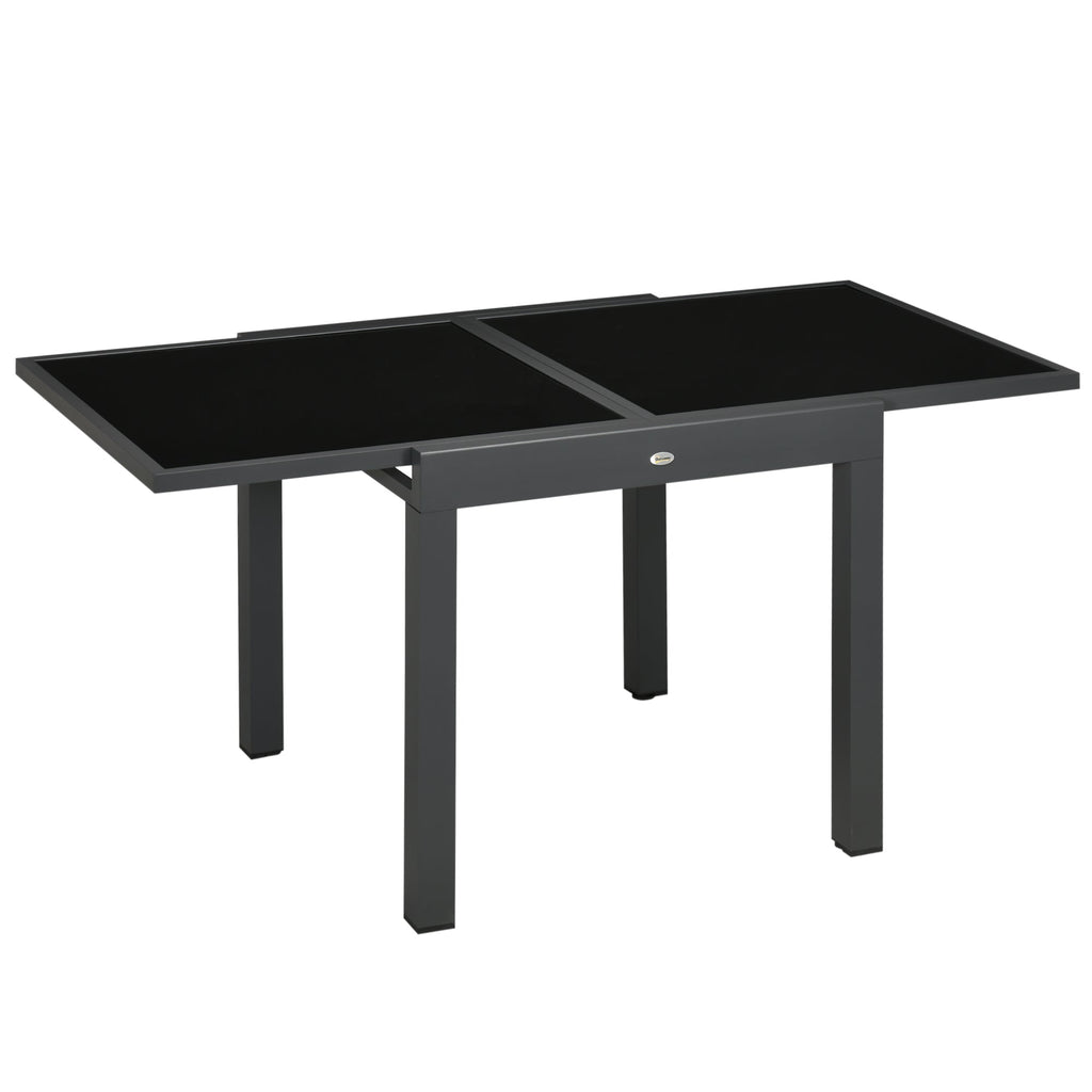 EasyComfort Tavolo da Pranzo Allungabile da Giardino with Piano in Vetro e Alluminio, 80-160x80x75 cm, black