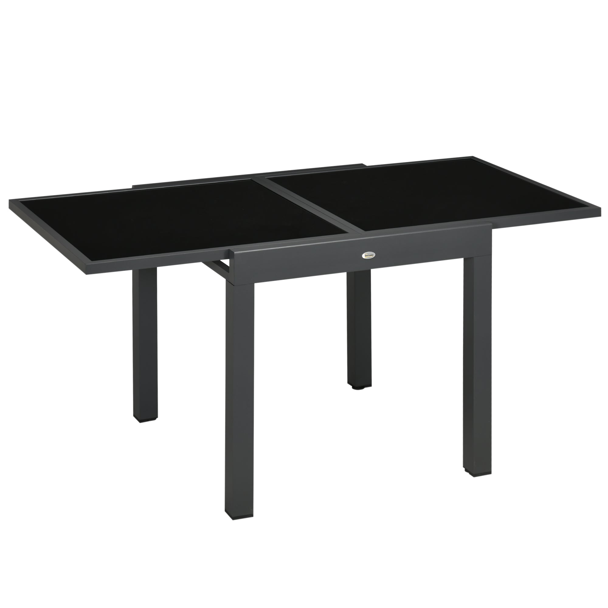 EasyComfort Tavolo da Pranzo Allungabile da Giardino with Piano in Vetro e Alluminio, 80-160x80x75 cm, black