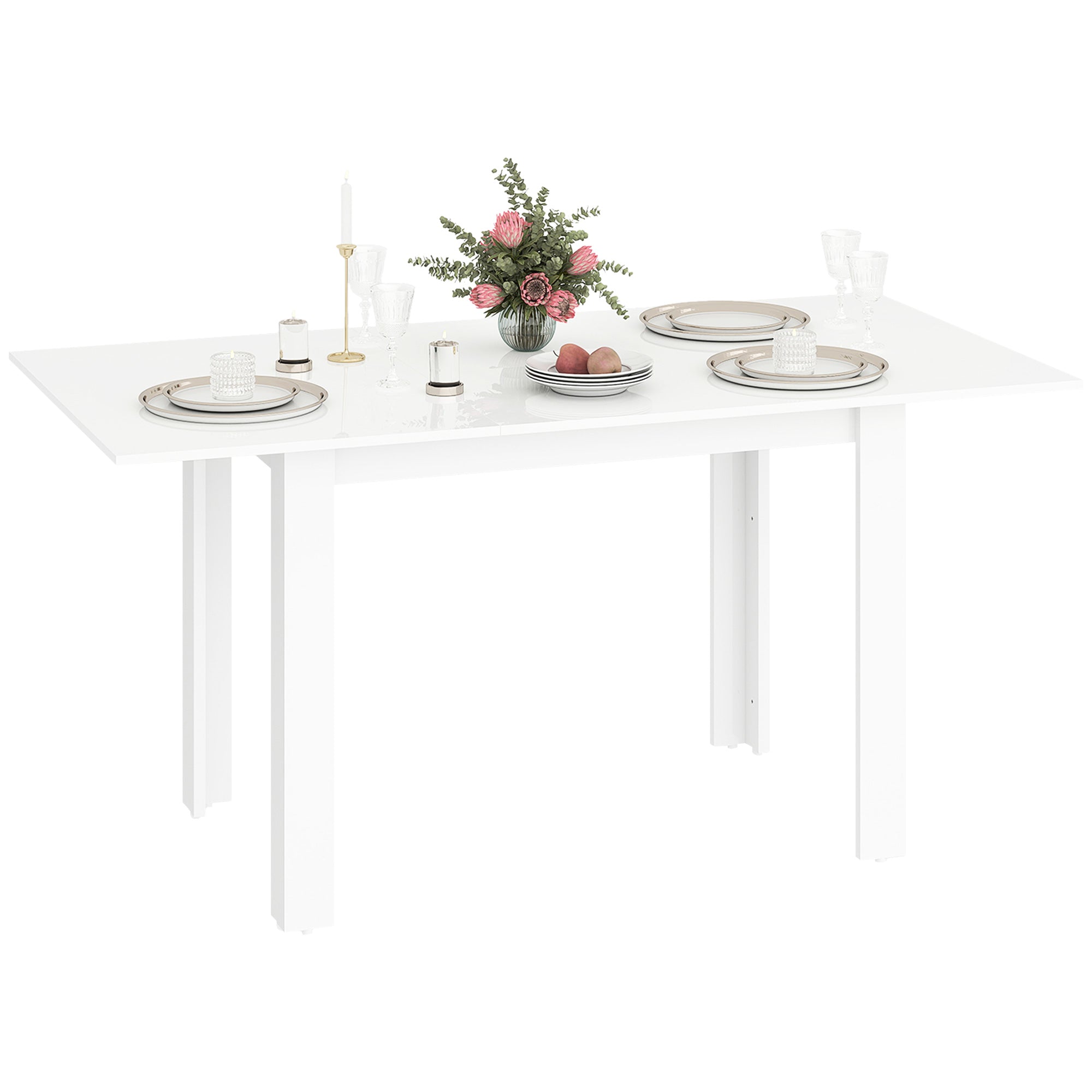 EasyComfort Tavolo da Pranzo Allungabile per 4-6 Persone with Pannelli a Ribalta, in Legno, 120-160x80x78 cm, white