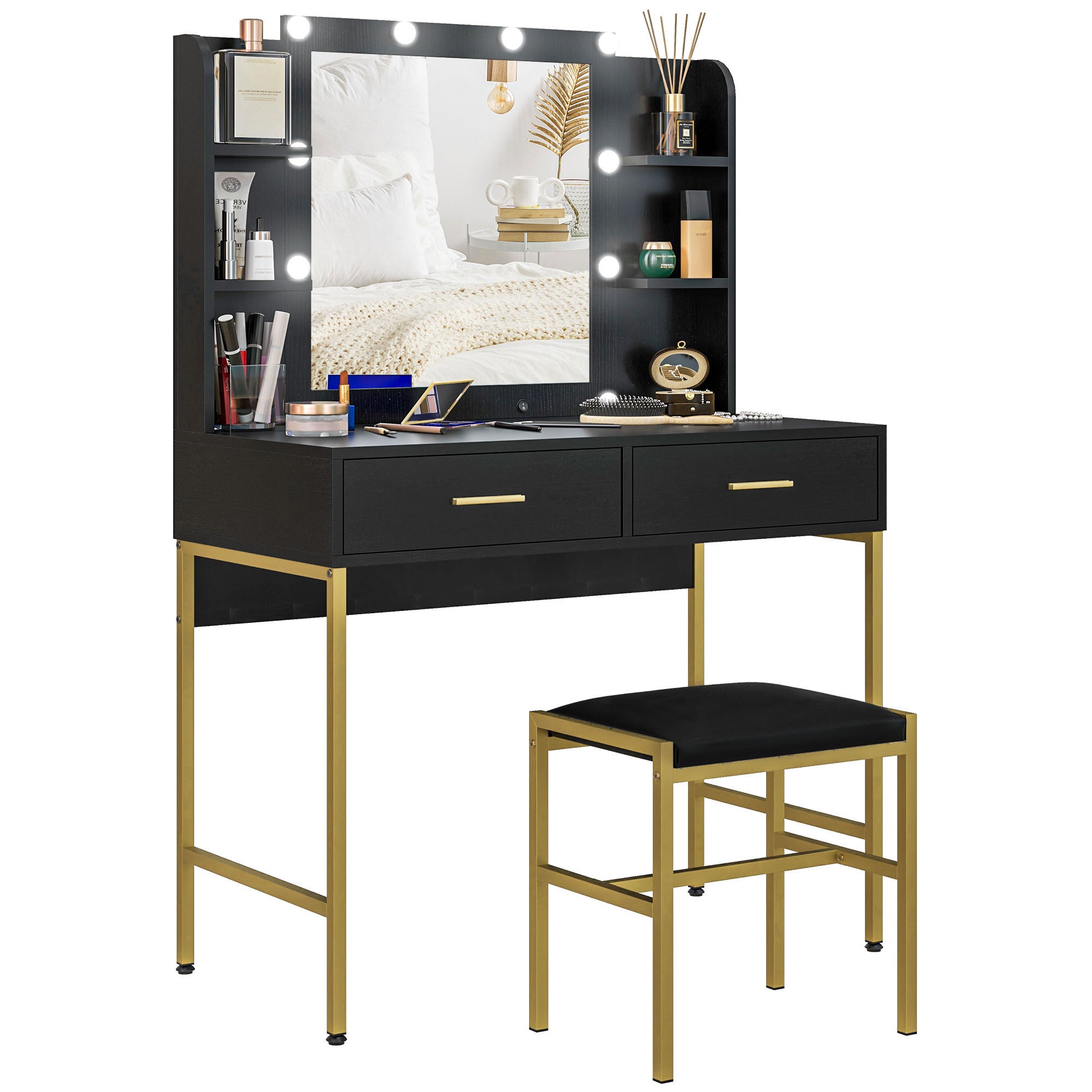 EasyComfort make-uptafel met spiegel en kruk