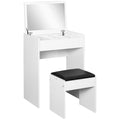 Easycomfort Tavolo da Trucco with Specchio Richiudibile, Tavolo da Trucco Moderno, with Sgabello, Vano Contenitore (10 Scomparti), MDF white, 60.2 x 40.2 x 79cm