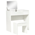 Easycomfort Tavolo da Trucco with Specchio Richiudibile, Tavolo da Trucco Moderno, with Sgabello, Vano Contenitore (4 Scomparti), MDF white, 80x40x79 cm