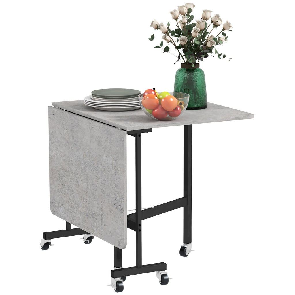 EasyComfort Tavolo Pieghevole a Ribalta per 4-6 Persone with 6 Rotelle, in Legno e Acciaio, 120x80x73 cm, Grigio