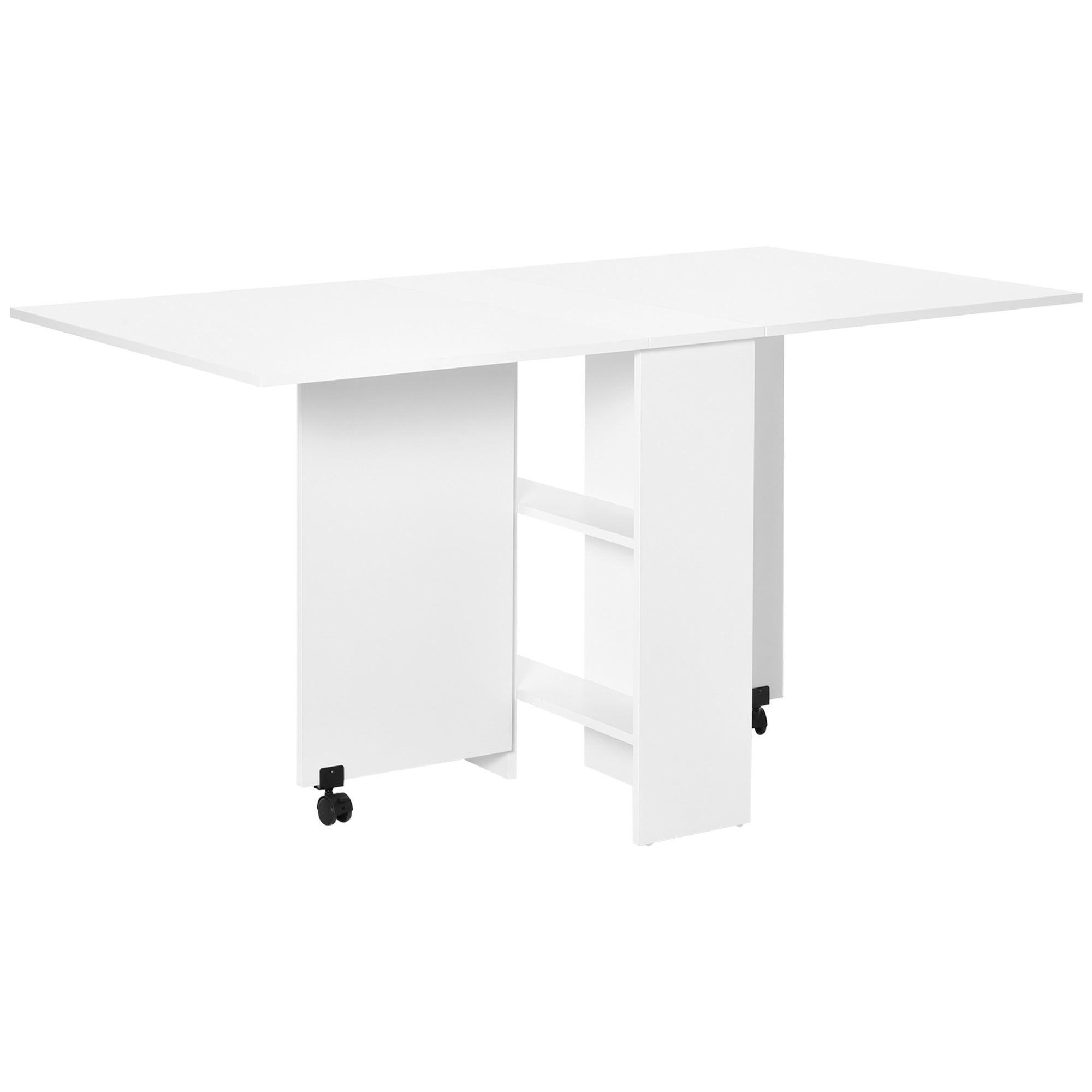 Easycomfort Tavolo Pieghevole Salvaspazio, 2 Ripiani Inferiori in Legno, Tavolo Richiudibile Salvaspazio, with Ruote per 6 Persone, 75P x 140l x 74H cm, white