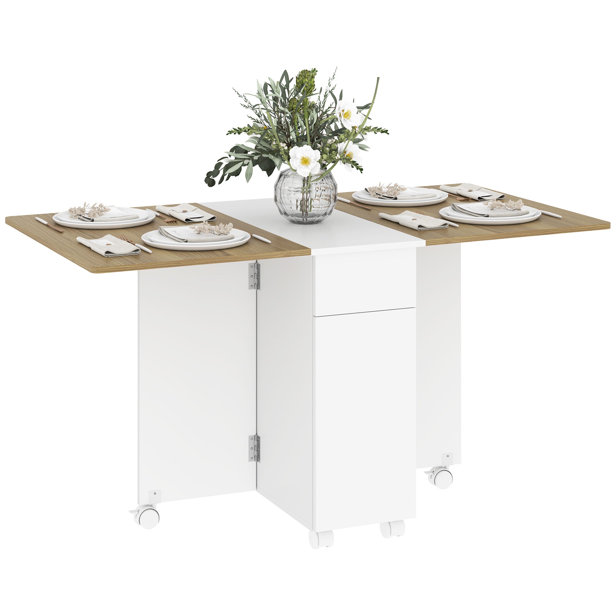 EasyComfort uitklapbare tafel met 2 laden en kastje, 140x76x74 cm