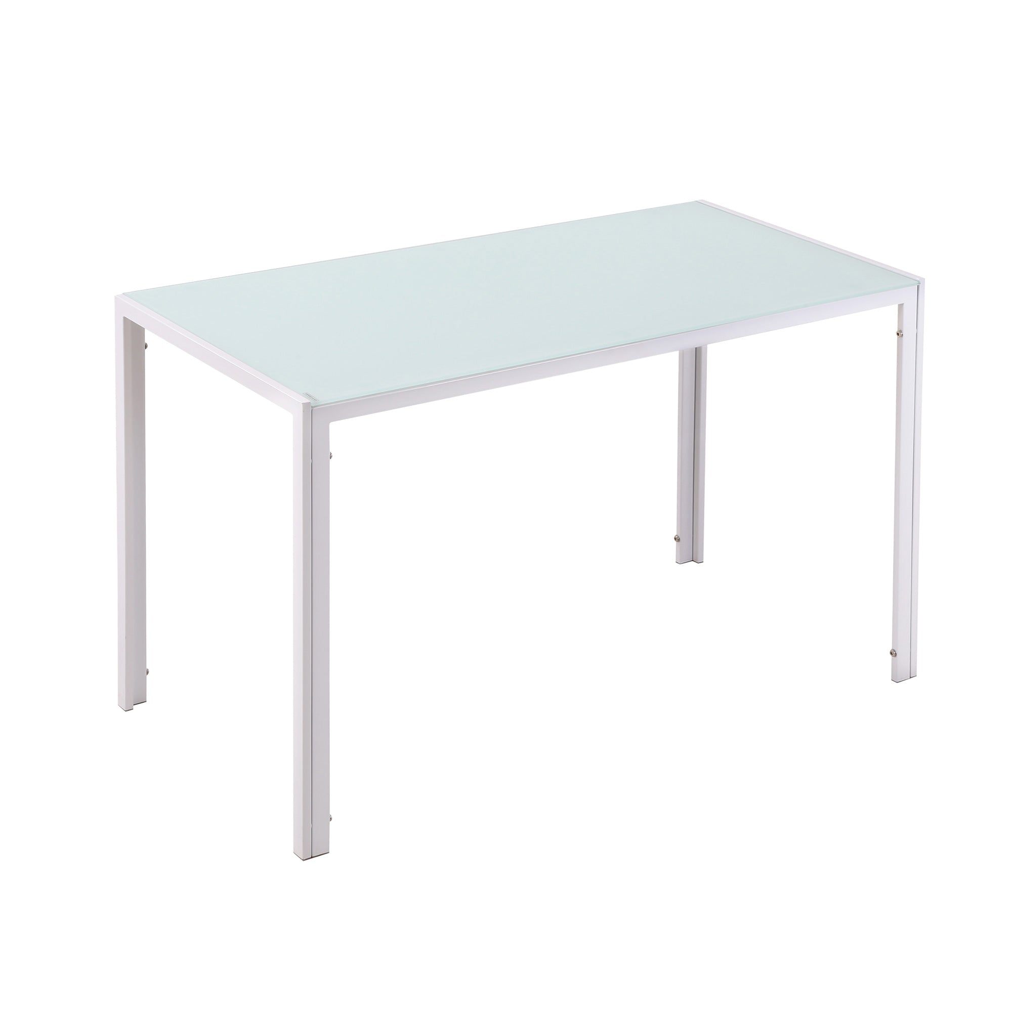 Easycomfort Tavolo Rettangolare da 4 Persone per Cucina e Soggiorno, Tavolo Moderno in Metallo e Vetro Temperato, 120x60x75 cm, white