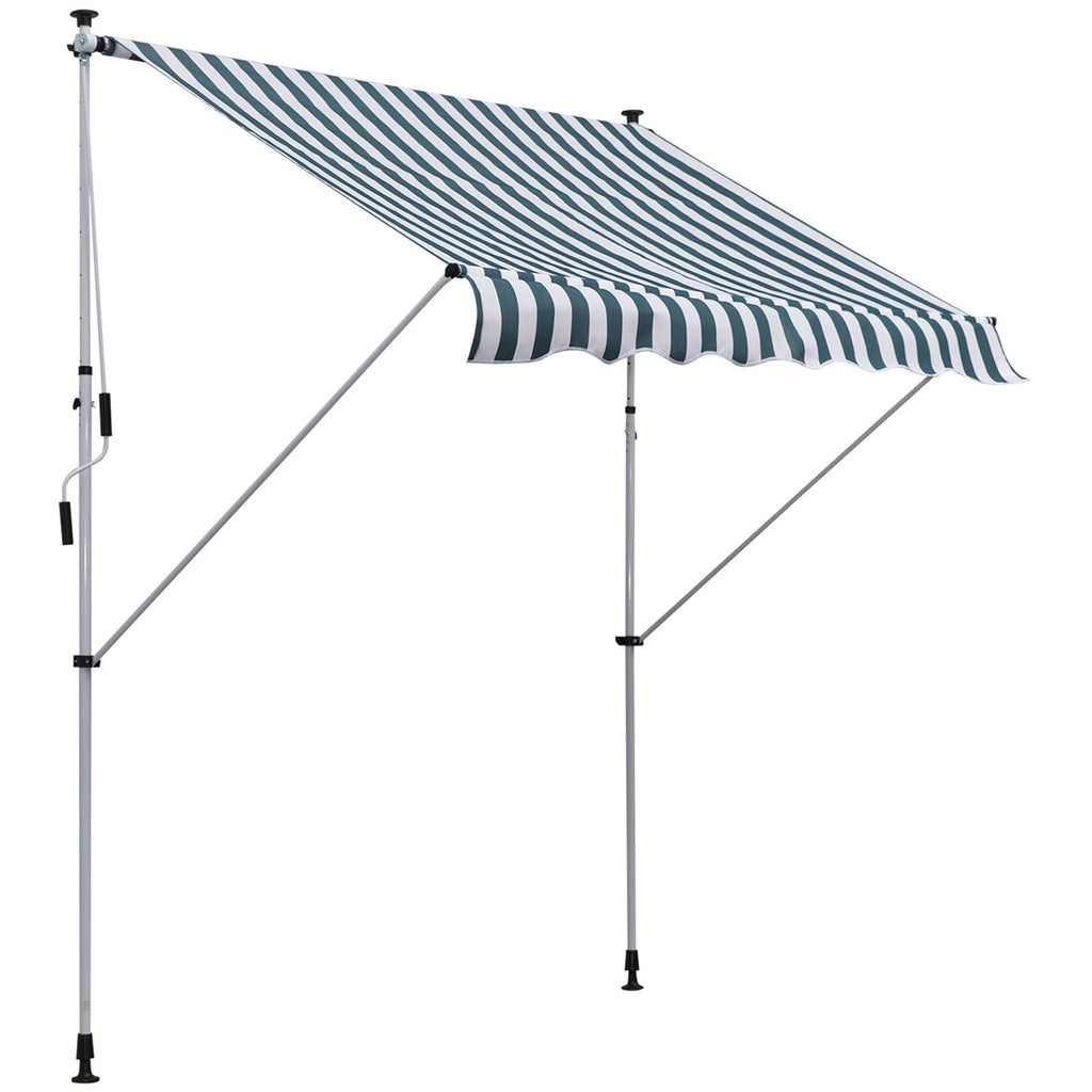 EASYCOMFORT Outdoor Roller Awning 2x1.5m with Crank, Adjustable Height and Angle, White and Green