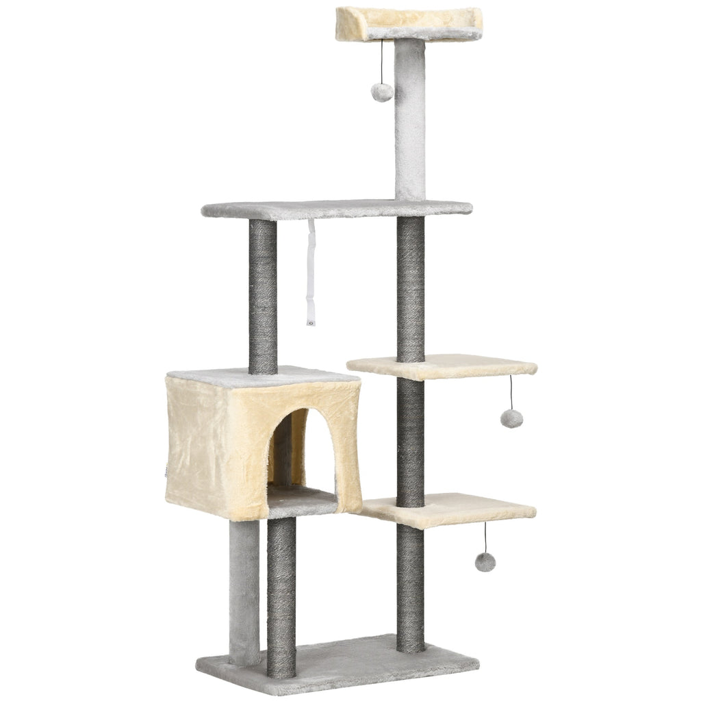 EASYCOMFORT Scratching Post for Cats 156cm High with Bed, House and Sisal Scratching Posts