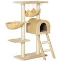 EASYCOMFORT Multilevel Cat Scratching Post with Hammock and House, Natural Sisal Ropes, 55×30×100cm